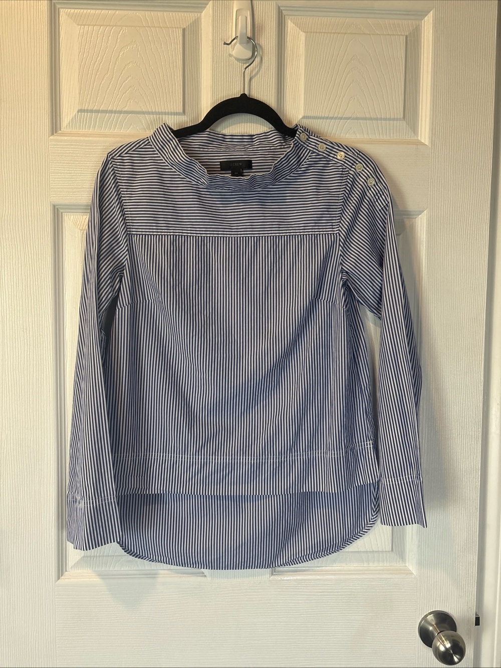 J. Crew Pinstriped Button-Shoulder Women’s Long Sleeve Top - Blue White Size 00